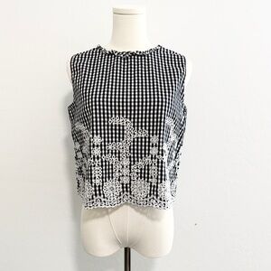 Zara Basic Gingham Embroidered Prairie Crop Sleeveless top